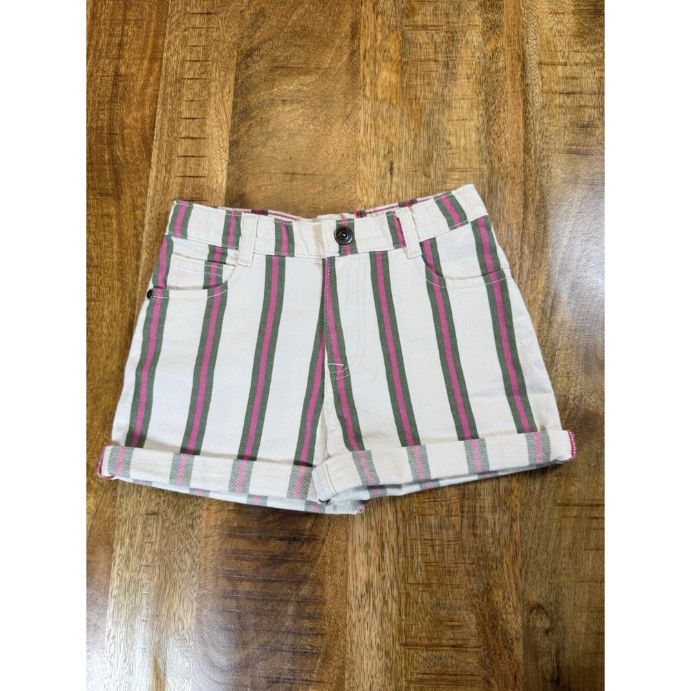 Mini Boden Girls Striped Shorts Est Size 8 Pink Green White Cotton NWOT